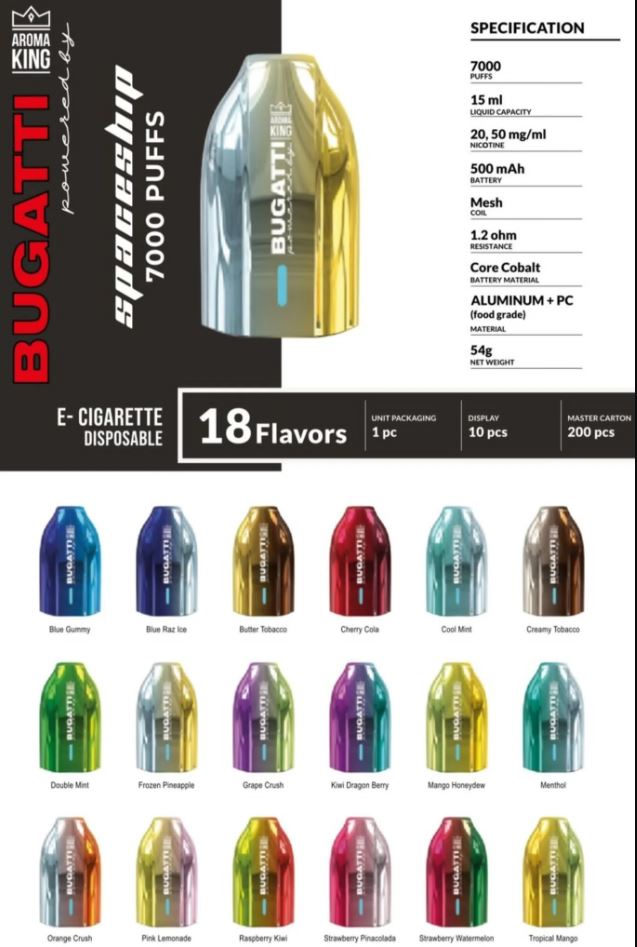 Bugatti Spaceship Powered by Aroma King 15ML 7000 Puffs (10 / Pack)