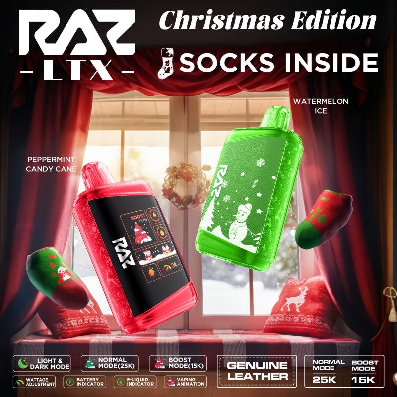 RAZ LTX 25000 PUFFS CHRISTMAS EDITION DISPOSABLE VAPE (BOX OF 5) RAZ LTX 25000 PUFFS CHRISTMAS EDITION DISPOSABLE VAPE (BOX OF 5)